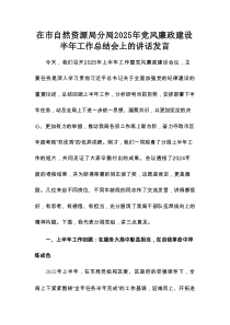 在市自然资源局分局2025年党风廉政建设半年工作总结会上的讲话发言