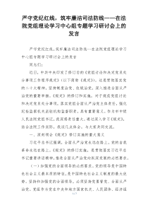 严守党纪红线，筑牢廉洁司法防线——在法院党组理论学习中心组专题学习研讨会上的发言