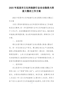 2025年某某市文化和旅游行业安全隐患大排查大整治工作方案