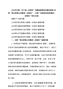 对照“五个进一步到位”问题查摆整改清单（深化思想认识要进一步到位、加强党性修养要进一步到位、规范权力