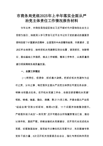 市商务局党组2025年上半年落实全面从严治党主体责任工作情况报告材料