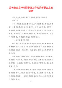 县长在全县冲刺四季度工作动员部署会上的讲话