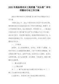 2025年高标准农田工程质量“回头看”和专项整治行动工作方案