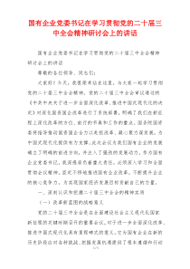 国有企业党委书记在学习贯彻党的二十届三中全会精神研讨会上的讲话