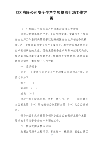 XXX有限公司安全生产专项整治行动工作方案