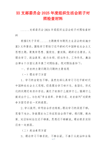 XX支部委员会2025年度组织生活会班子对照检查材料