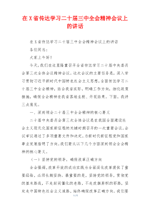 在X省传达学习二十届三中全会精神会议上的讲话