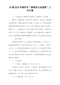 XX镇2025年清明节“森林防火加强周”工作方案