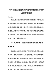 党员干部在违规吃喝问题专项整治工作会议上的讲话范文