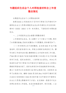 专题组织生活会个人对照检查材料含上年度整改情况