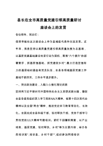 县长在全市高质量党建引领高质量研讨座谈会上的发言