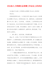 在全县人力资源社会保障工作会议上的讲话