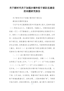 关于新时代关于加强乡镇年轻干部队伍建设的问题研究报告