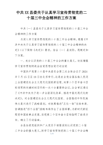 中共XX县委关于认真学习宣传贯彻党的二十届三中全会精神的工作方案