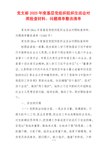 党支部2025年度基层党组织组织生活会对照检查材料、问题清单整改清单