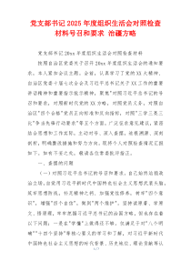 党支部书记2025年度组织生活会对照检查材料号召和要求 治疆方略