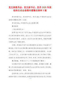 党支部委员会、党支部书记、党员2025年度组织生活会查摆问题整改清单3篇