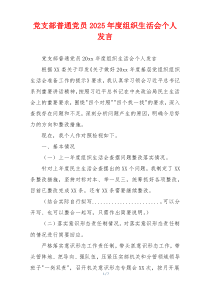 党支部普通党员2025年度组织生活会个人发言