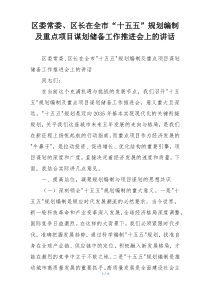 区委常委、区长在全市“十五五”规划编制及重点项目谋划储备工作推进会上的讲话