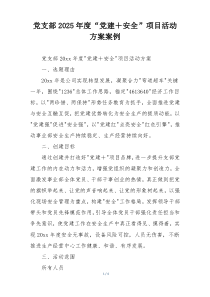 党支部2025年度“党建＋安全”项目活动方案案例