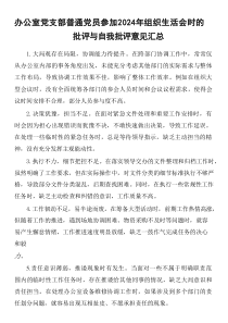 办公室党支部普通党员参加2024年组织生活会时的批评与自我批评意见汇总