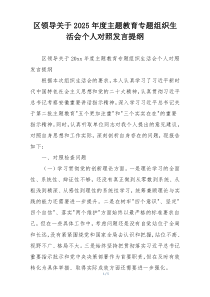 区领导关于2025年度主题教育专题组织生活会个人对照发言提纲