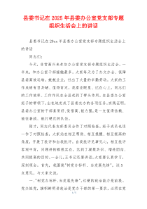 县委书记在2025年县委办公室党支部专题组织生活会上的讲话