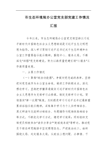 市生态环境局办公室党支部党建工作情况汇报