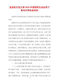 县直机关党支部2025年度组织生活会班子集体对照检查材料