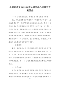 公司党总支2025年理论学习中心组学习方案国企