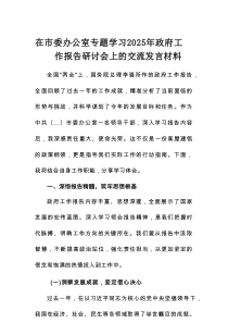 在市委办公室专题学习2025年政府工作报告研讨会上的交流发言材料