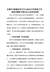 在银行X委理论学习中心组2025年政府工作报告专题学习研讨会上的发言材料