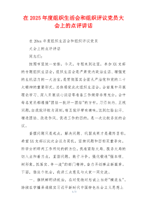 在2025年度组织生活会和组织评议党员大会上的点评讲话