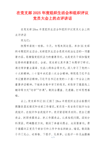 在党支部2025年度组织生活会和组织评议党员大会上的点评讲话