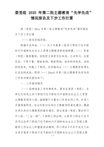 委党组2025年第二批主题教育“先学先改”情况报告及下步工作打算