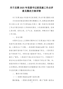 关于反馈2025年党委书记抓党建工作点评意见整改方案详情