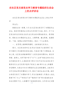 在社区党支部党史学习教育专题组织生活会上的点评讲话