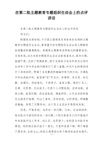 在第二批主题教育专题组织生活会上的点评讲话