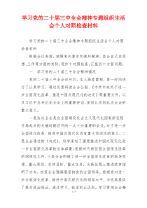 学习党的二十届三中全会精神专题组织生活会个人对照检查材料