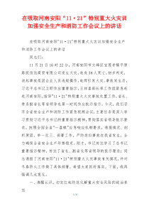 在吸取河南安阳“11·21”特别重大火灾训加强安全生产和消防工作会议上的讲话