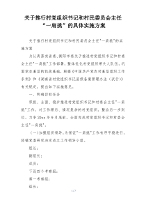 关于推行村党组织书记和村民委员会主任“一肩挑”的具体实施方案