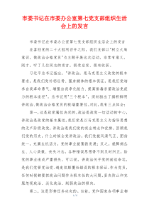 市委书记在市委办公室第七党支部组织生活会上的发言