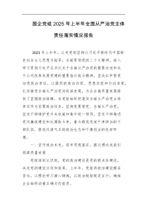 国企党组2025年上半年全面从严治党主体责任落实情况报告