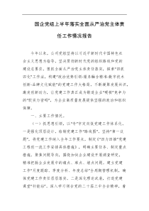 国企党组上半年落实全面从严治党主体责任工作情况报告