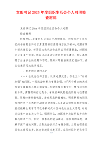 支部书记2025年度组织生活会个人对照检查材料
