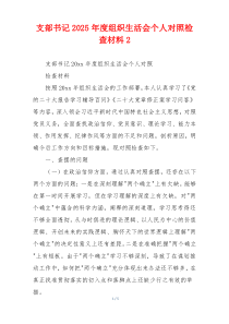 支部书记2025年度组织生活会个人对照检查材料2