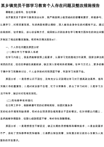 某乡镇党员干部学习教育个人存在问题及整改措施报告