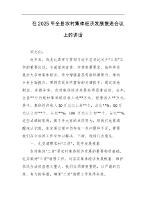在2025年全县农村集体经济发展推进会议上的讲话