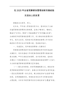 在2025年全省预算绩效管理创新实践经验交流会上的发言