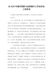 在2025年城市更新与品质提升工作动员会上的讲话